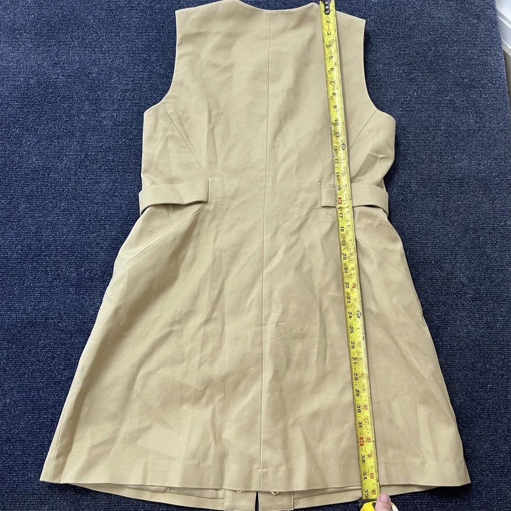 Michael Kors Dress Womens 14 Beige Sleeveless Belted Button Front Gold‎ Detail